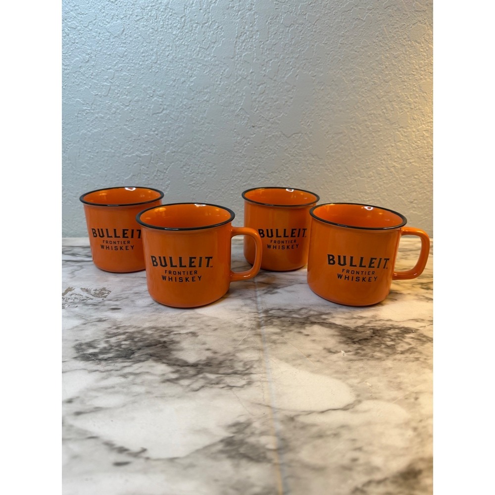 Bulleit Frontier Whiskey Campfire Mug Cup Orange Ceramic Set Of 4, 2024 Gift Set